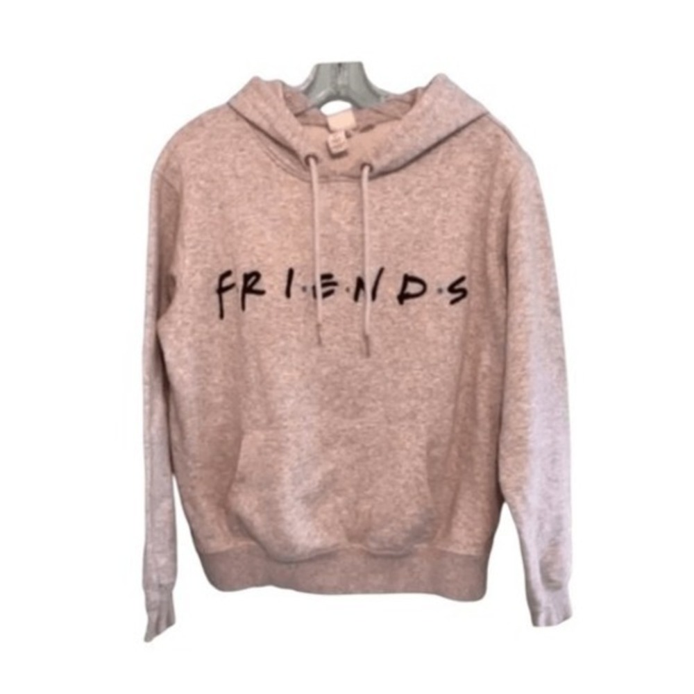 Warner Bros Friends Logo Graphic Hoodie Sweatshirt Gray Fleece‎ Long Sleeve S